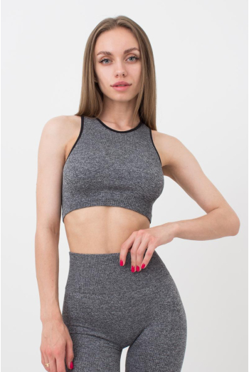 Безшовний топ в рубчик на широких бретелях Halter Top Rib Melange Giulia (black), чорний
