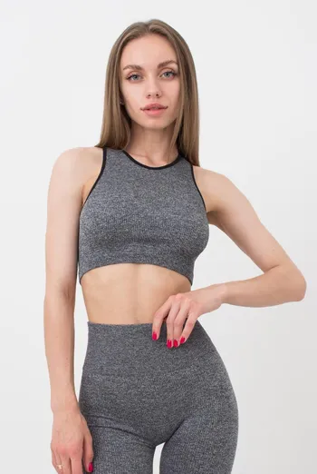 Безшовний топ в рубчик на широких бретелях Halter Top Rib Melange Giulia (black), чорний Безшовний топ в рубчик на широких бретелях Halter Top Rib Melange Giulia (black), чорний