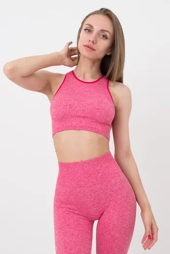 Безшовний топ в рубчик на широких бретелях Halter Top Rib Melange Giulia (viva magenta)