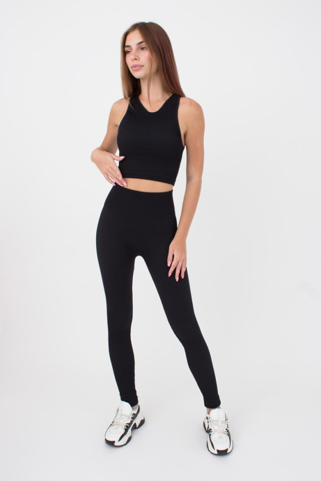 Бесшовный топ в рубчик на широких бретелях Halter top rib Giulia (black), черный