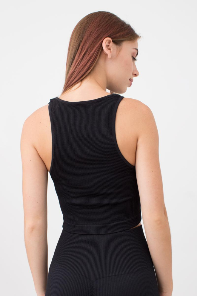 Бесшовный топ в рубчик на широких бретелях Halter top rib Giulia (black), черный