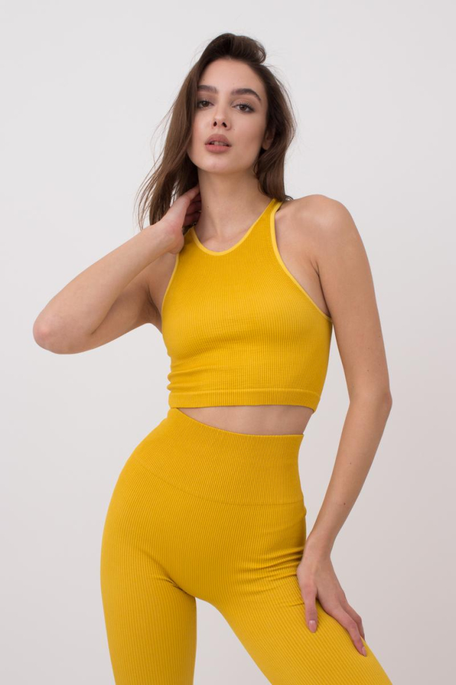 Безшовний топ в рубчик на широких бретелях Halter top rib Giulia (honey), жовтий