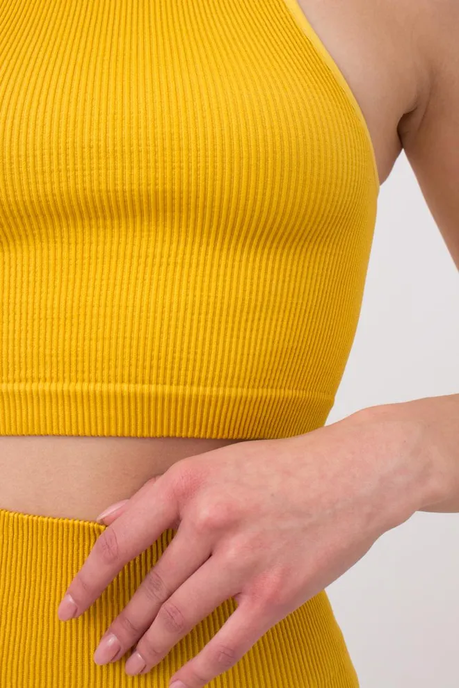 Безшовний топ в рубчик на широких бретелях Halter top rib Giulia (honey), жовтий