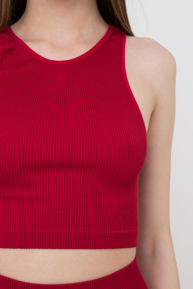Бесшовный топ в рубчик на широких бретелях Halter top rib Giulia (winery), бордовый