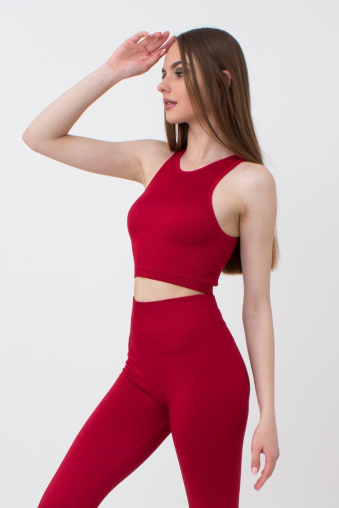 Бесшовный топ в рубчик на широких бретелях Halter top rib Giulia (winery), бордовый