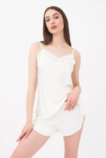 Шелковая пижама женская с шортами HELENA 6025/051 Giulia (ecru), белый