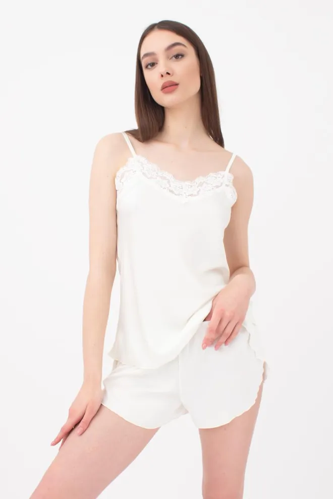 Шовкова піжама жіноча з шортами HELENA 6025/051 Giulia (ecru), білий