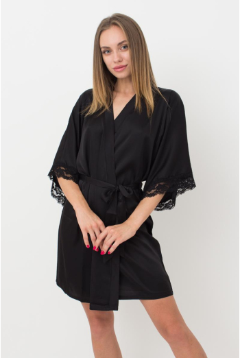 Шовковий халат жіночий на запа́х HELENA 7212/051 Giulia (black), чорний