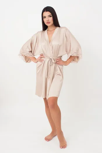 Шелковый халат женский на запа́х HELENA 7212/051 Giulia (beige), бежевый