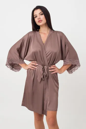 Шелковый халат женский на запа́х HELENA 7212/051 Giulia (chocolate), коричневый Шелковый халат женский на запа́х HELENA 7212/051 Giulia (chocolate), коричневый