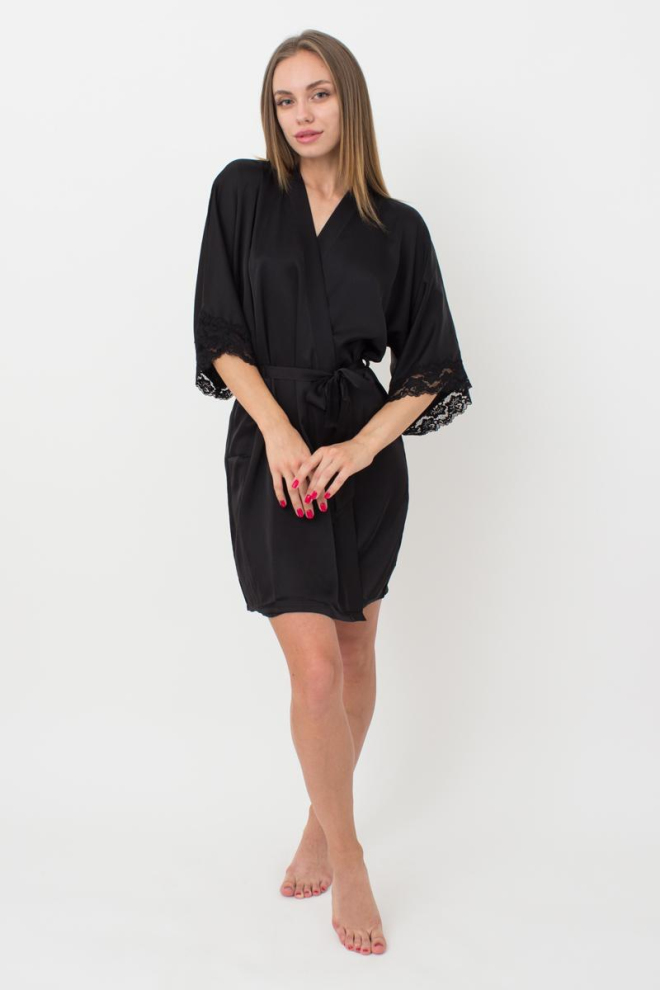 Шовковий халат жіночий на запа́х HELENA 7212/051 Giulia (black), чорний