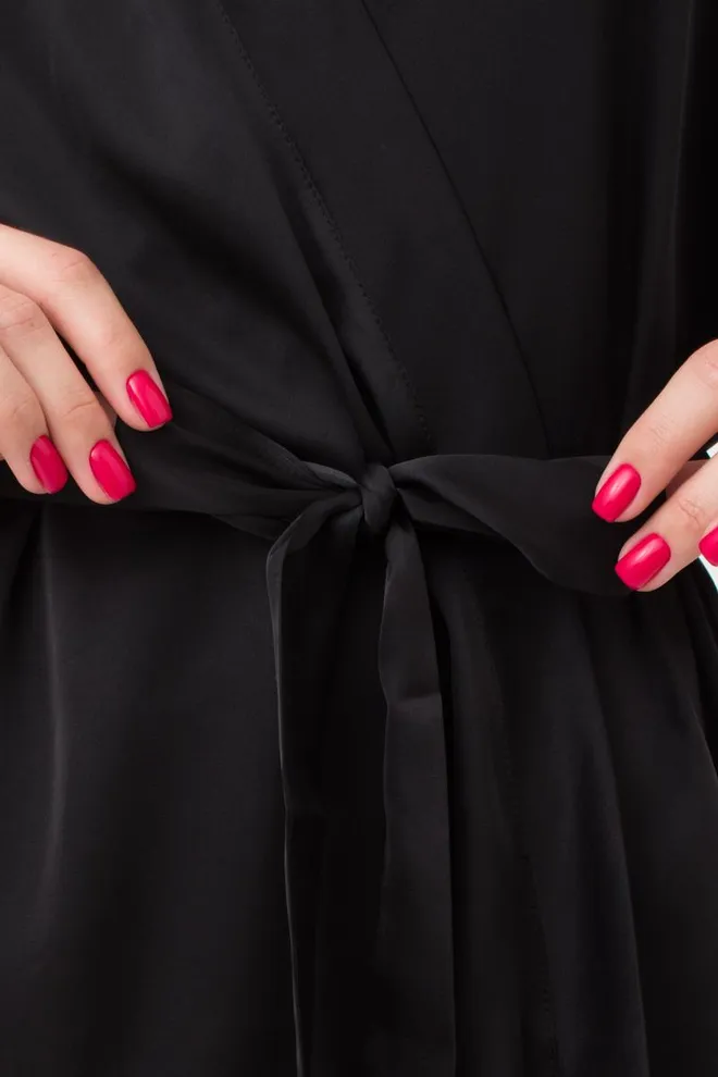 Шовковий халат жіночий на запа́х HELENA 7212/051 Giulia (black), чорний