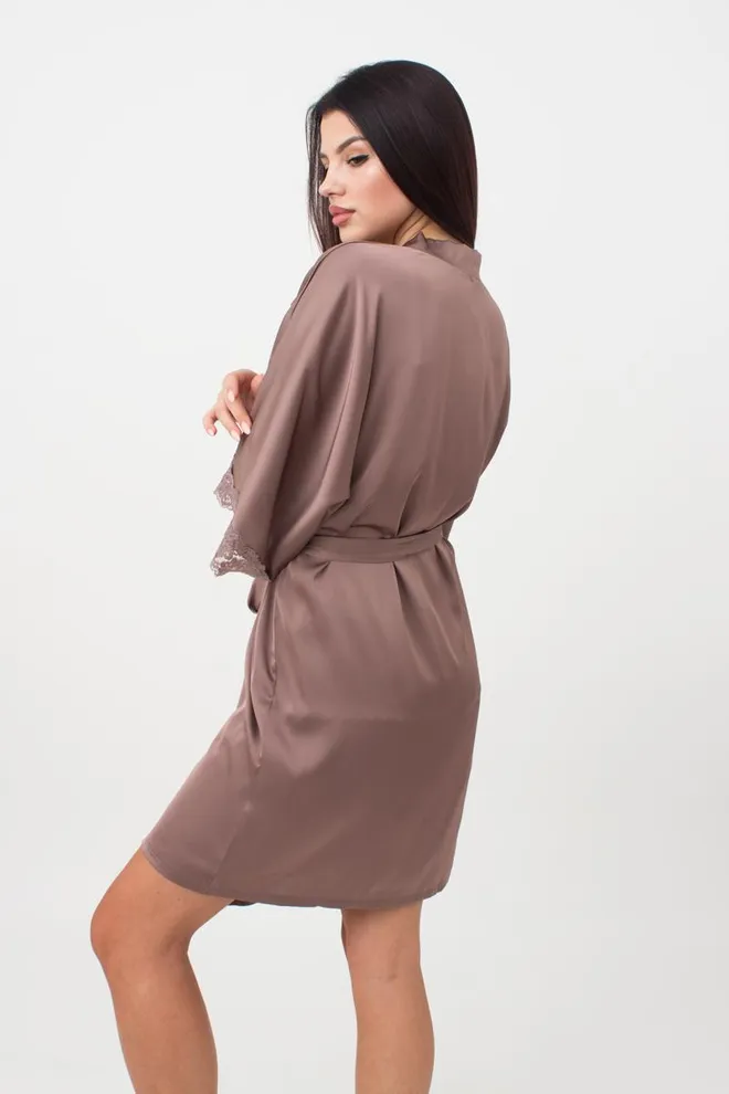 Шелковый халат женский на запа́х HELENA 7212/051 Giulia (chocolate), коричневый