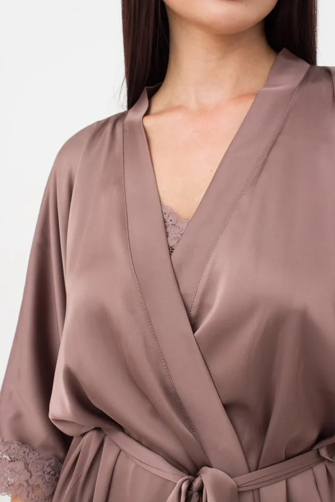 Шелковый халат женский на запа́х HELENA 7212/051 Giulia (chocolate), коричневый