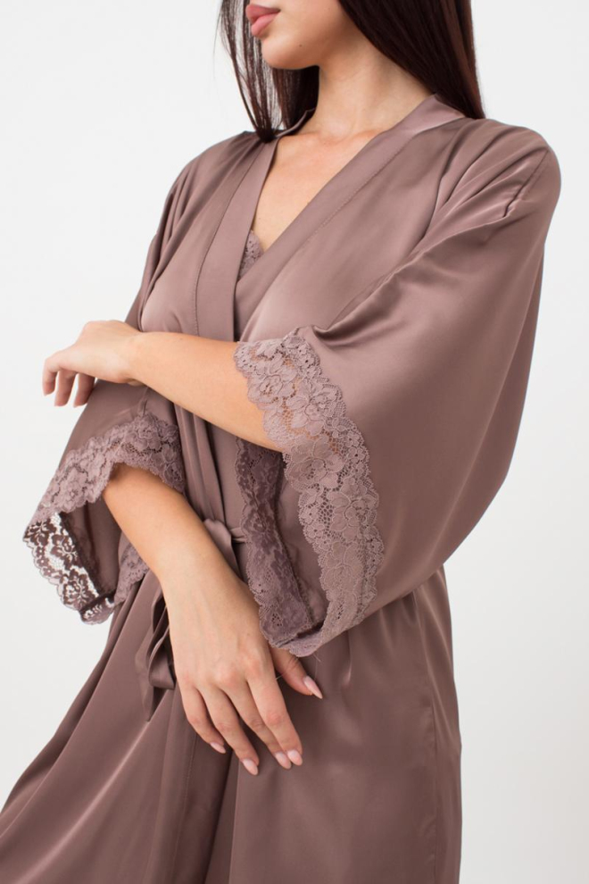 Шовковий халат жіночий на запа́х HELENA 7212/051 Giulia (chocolate), коричневий
