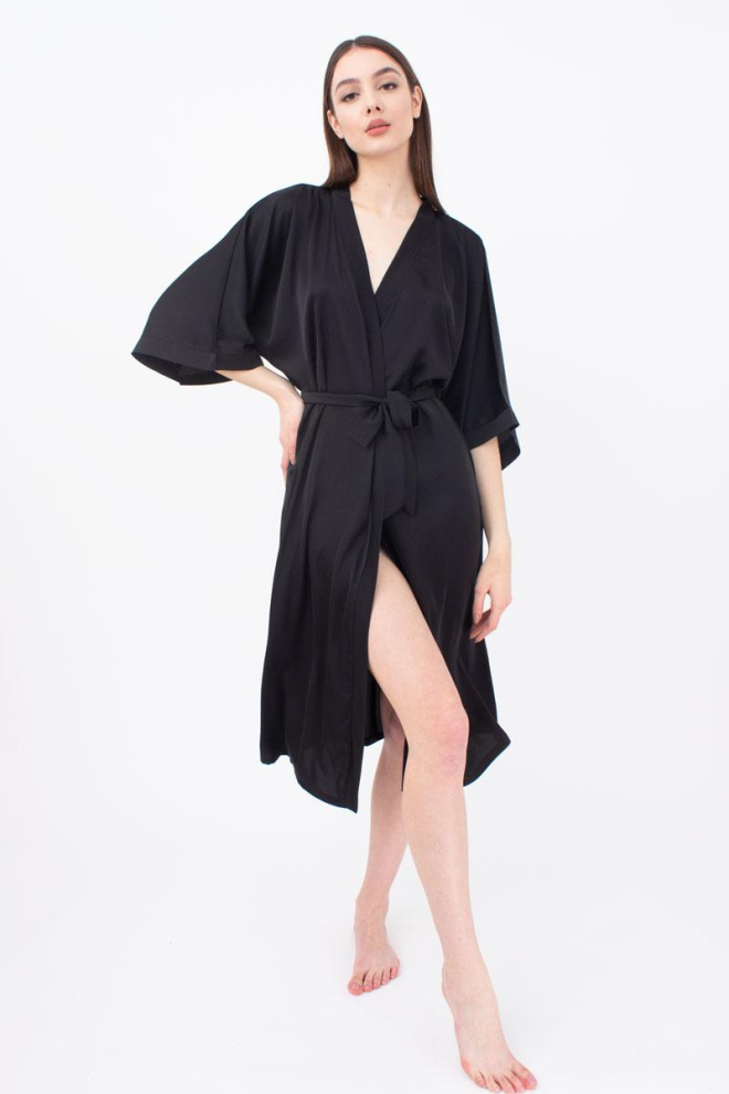 Халат жіночий на запа́х Helena 7215/050 Giulia (black)