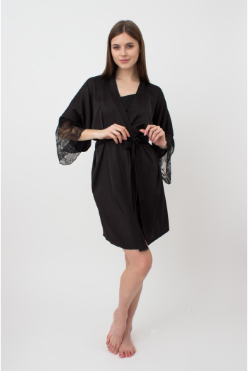 Халат жіночий з мереживом Helena 7310/051 Giulia (black)