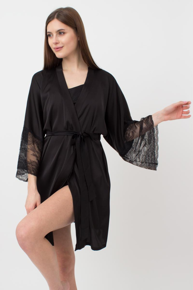 Халат жіночий з мереживом Helena 7310/051 Giulia (black)