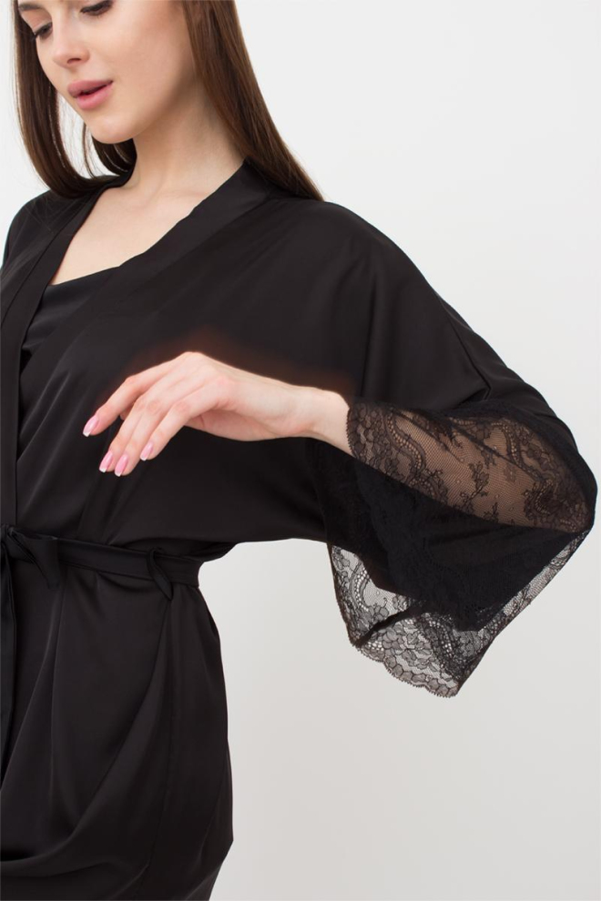 Халат жіночий з мереживом Helena 7310/051 Giulia (black)