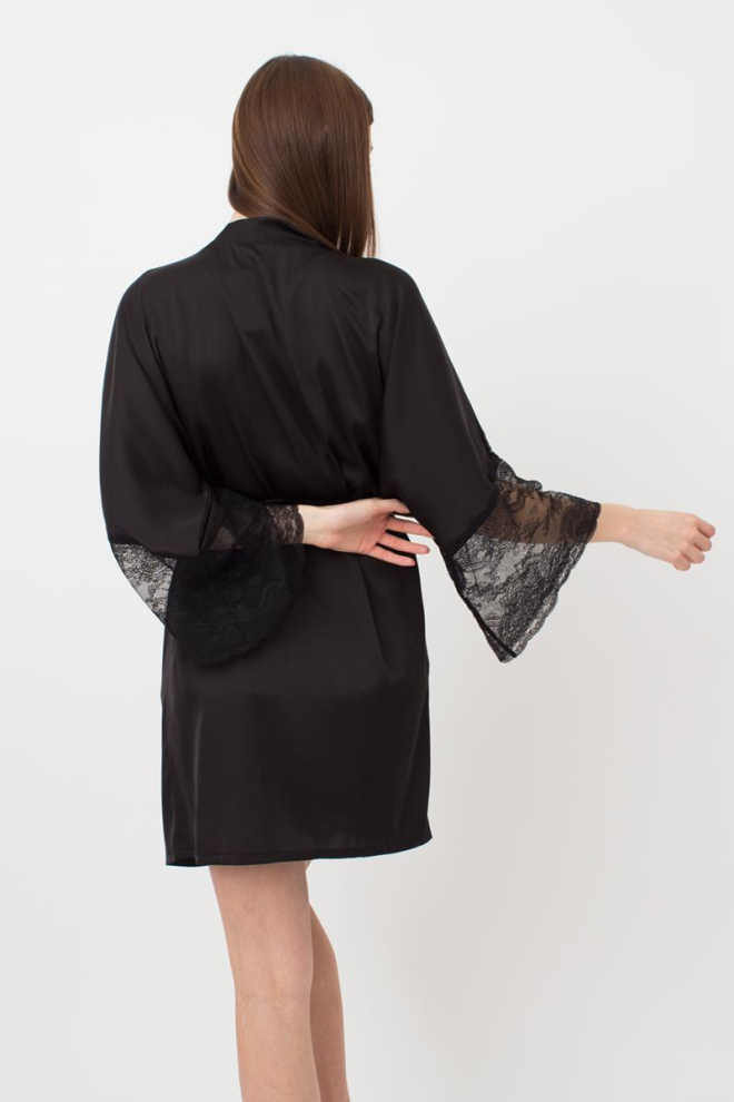 Халат жіночий з мереживом Helena 7310/051 Giulia (black)