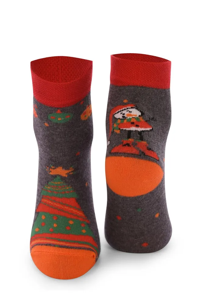 KS2M-NEW YEAR-007 Детские тематические носки ТМ GIULIA  (dark grey melange)