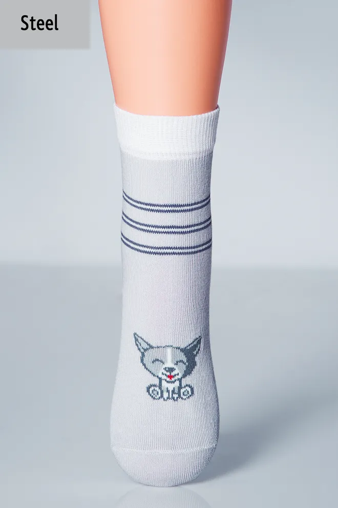 KSL-002 Детские носки с рисунком собачки TM GIULIA  (steel)