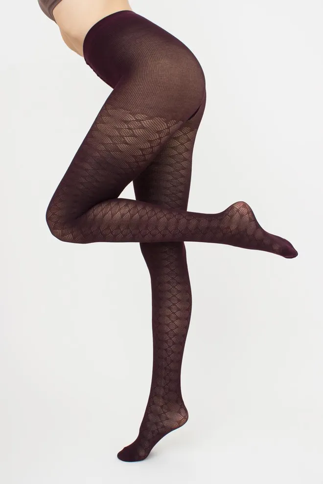 Теплі бавовняні колготки з візерунком Lacery 60 den model 1 Giulia (vintage grape)