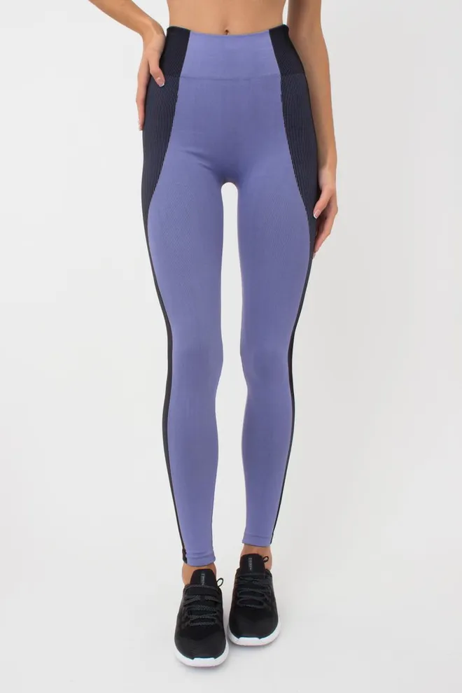 Спортивні легінси безшовні зі вставкою в рубчик LEGGINGS COLOR BLOCK Giulia (very peri), фіолетовий