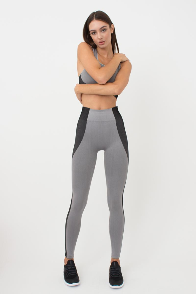 Спортивні легінси безшовні зі вставкою в рубчик LEGGINGS COLOR BLOCK Giulia (ultimate grey), сірий