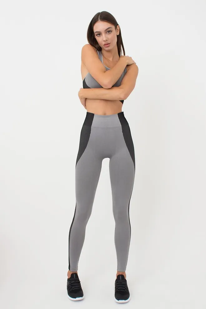 Спортивні легінси безшовні зі вставкою в рубчик LEGGINGS COLOR BLOCK Giulia (ultimate grey), сірий