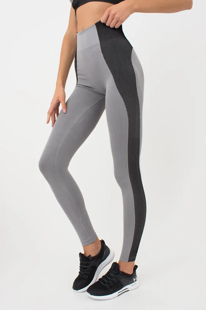 Спортивні легінси безшовні зі вставкою в рубчик LEGGINGS COLOR BLOCK Giulia (ultimate grey), сірий