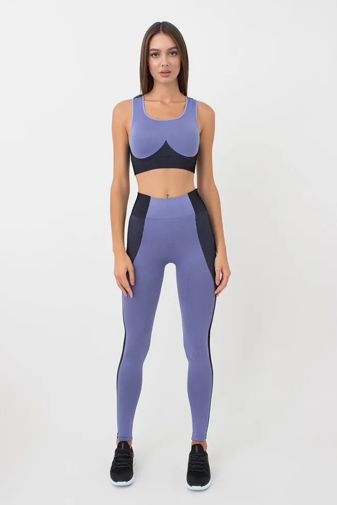 Спортивні легінси безшовні зі вставкою в рубчик LEGGINGS COLOR BLOCK Giulia (very peri), фіолетовий