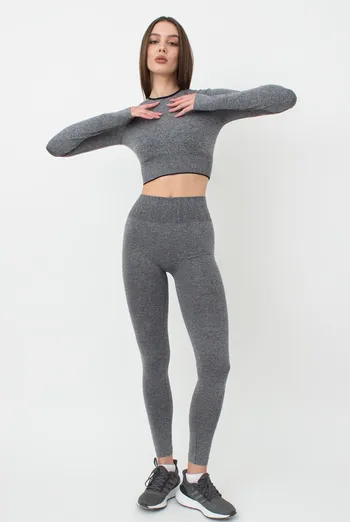 Легінси спортивні з широким поясом у рубчик Leggings Free Melange Giulia (nero), чорний