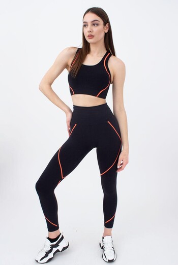 Легінси спортивні безшовні Leggins neon stripe Giulia (black/orange neon)
