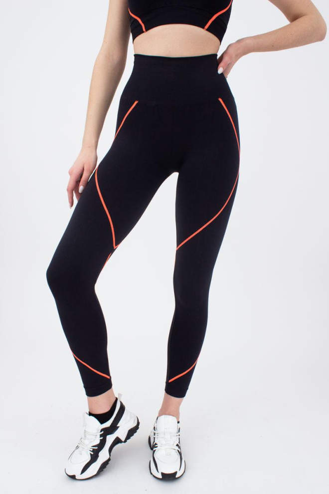 Легінси спортивні безшовні Leggins neon stripe Giulia (black/orange neon)