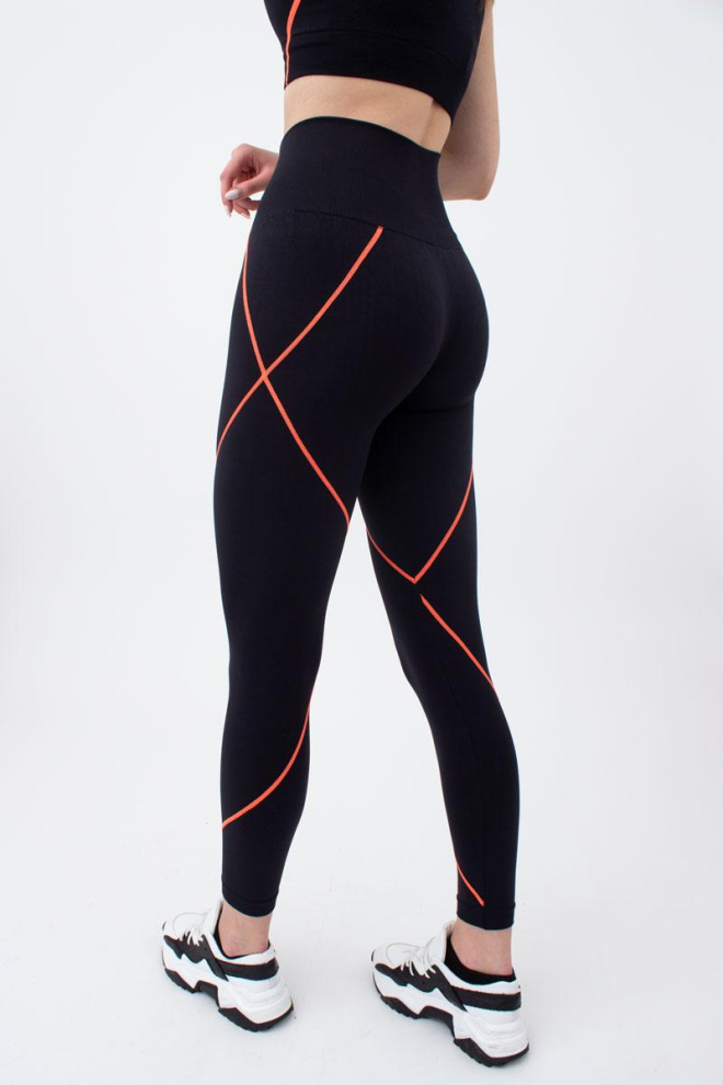 Легінси спортивні безшовні Leggins neon stripe Giulia (black/orange neon)