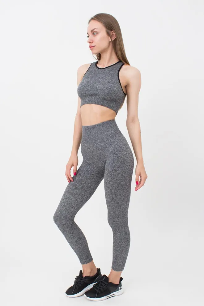 Леггинсы спортивные в рубчик Leggings Rib Melange Giulia (black), черный