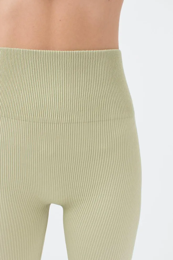 Легінси спортивні в рубчик з моделюючим швом LEGGINGS RIB Giulia (pale olive green), зелений