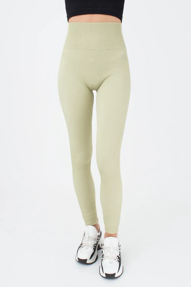 Легінси спортивні в рубчик з моделюючим швом LEGGINGS RIB Giulia (pale olive green), зелений
