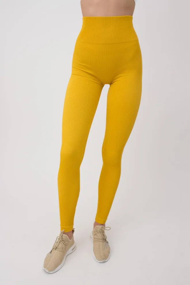 Легінси спортивні в рубчик з моделюючим швом LEGGINGS RIB Giulia (honey), жовтий