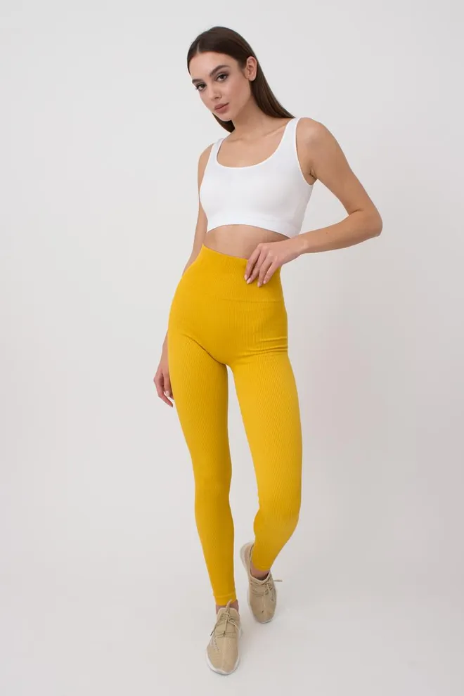 Легінси спортивні в рубчик з моделюючим швом LEGGINGS RIB Giulia (honey), жовтий