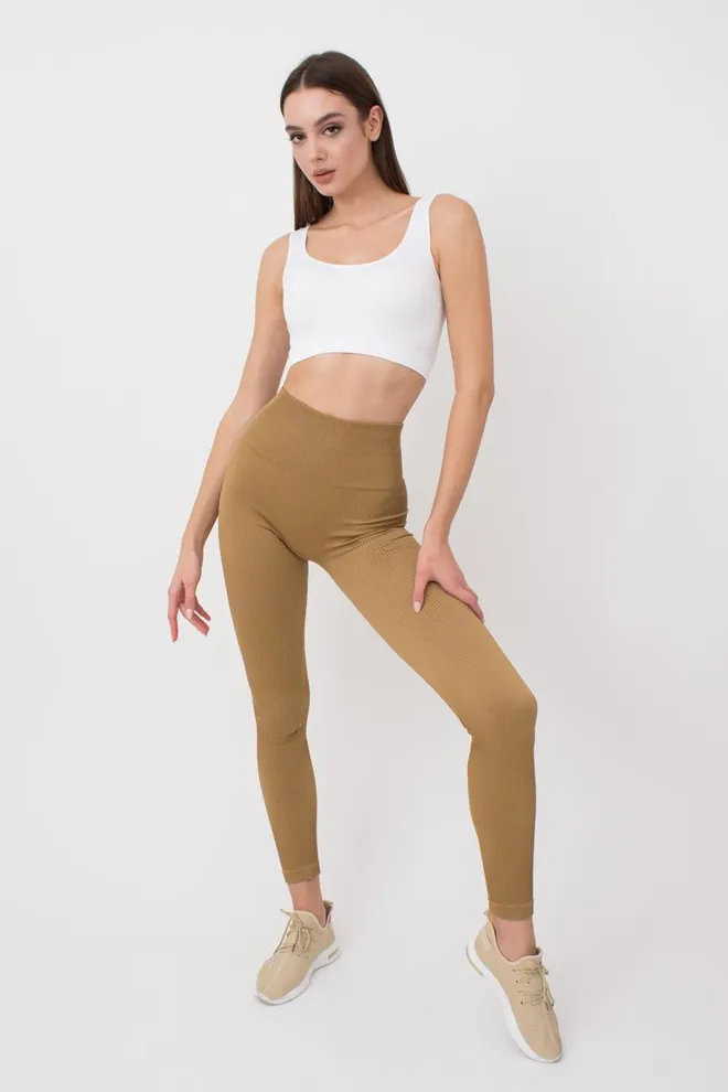 Легінси спортивні в рубчик з моделюючим швом LEGGINGS RIB Giulia (ermine), коричневий
