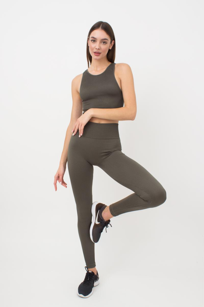 Легінси спортивні в рубчик з моделюючим швом LEGGINGS RIB Giulia (khaki), зелений