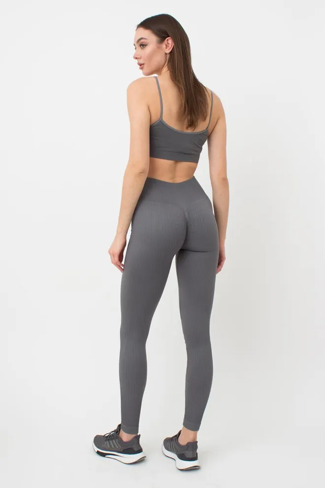 Легінси спортивні в рубчик з моделюючим швом LEGGINGS RIB Giulia (poppy seed), сірий