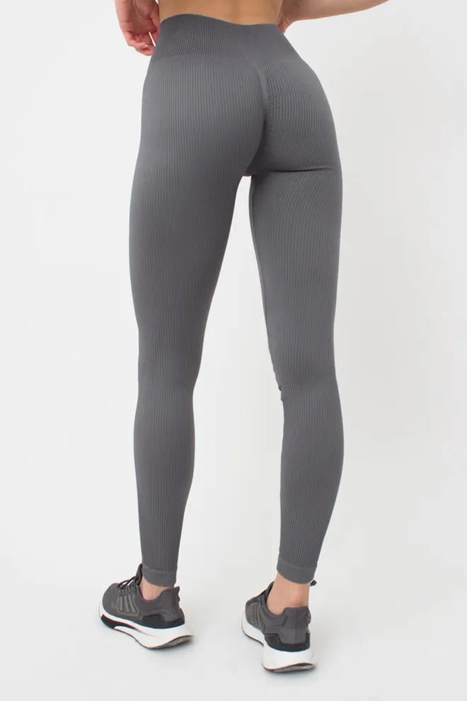 Легінси спортивні в рубчик з моделюючим швом LEGGINGS RIB Giulia (poppy seed), сірий