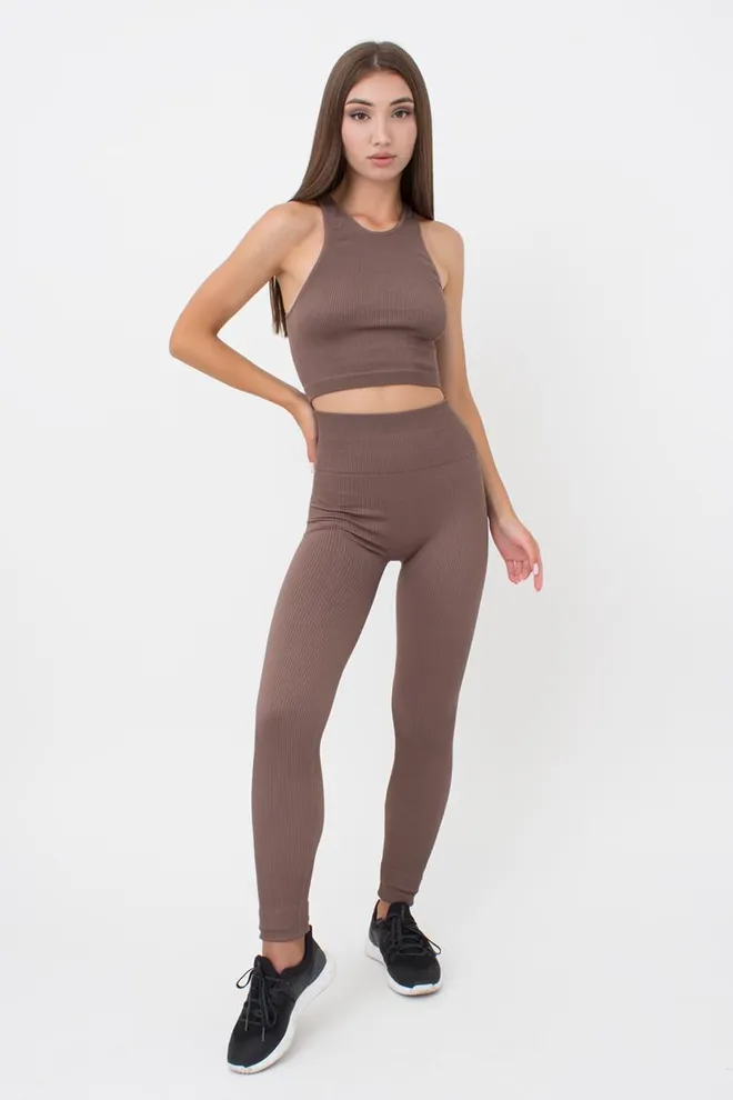 Легінси спортивні в рубчик з моделюючим швом LEGGINGS RIB Giulia (deep taupe), коричневий