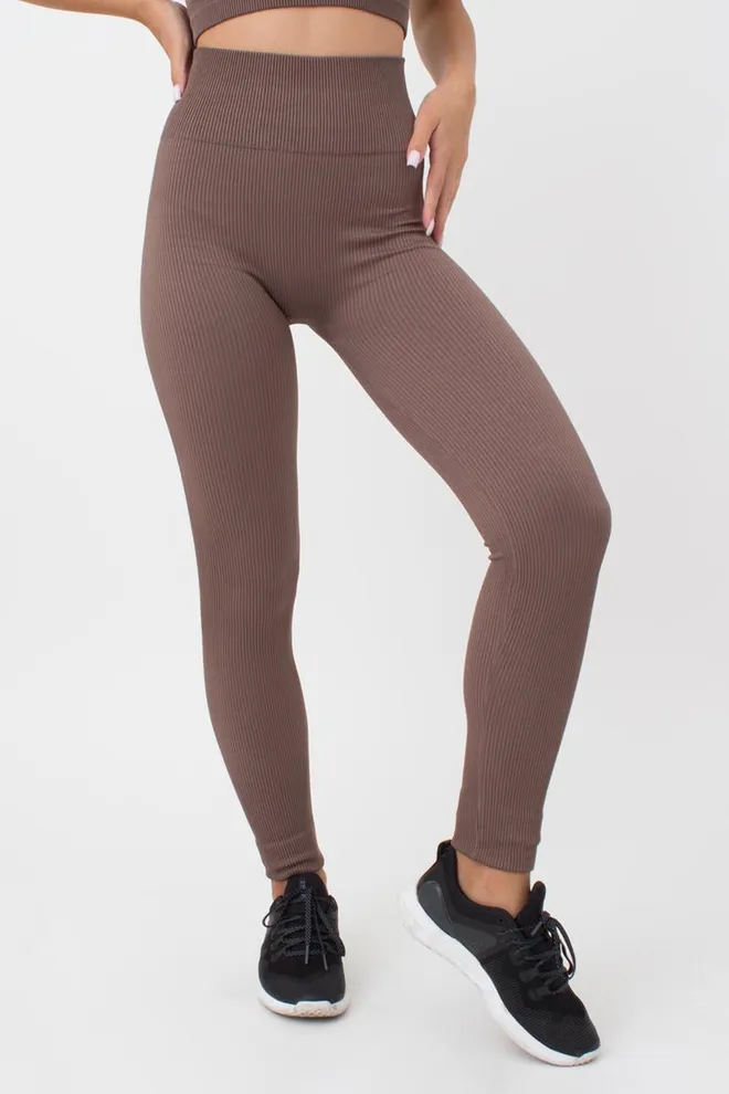 Легінси спортивні в рубчик з моделюючим швом LEGGINGS RIB Giulia (deep taupe), коричневий