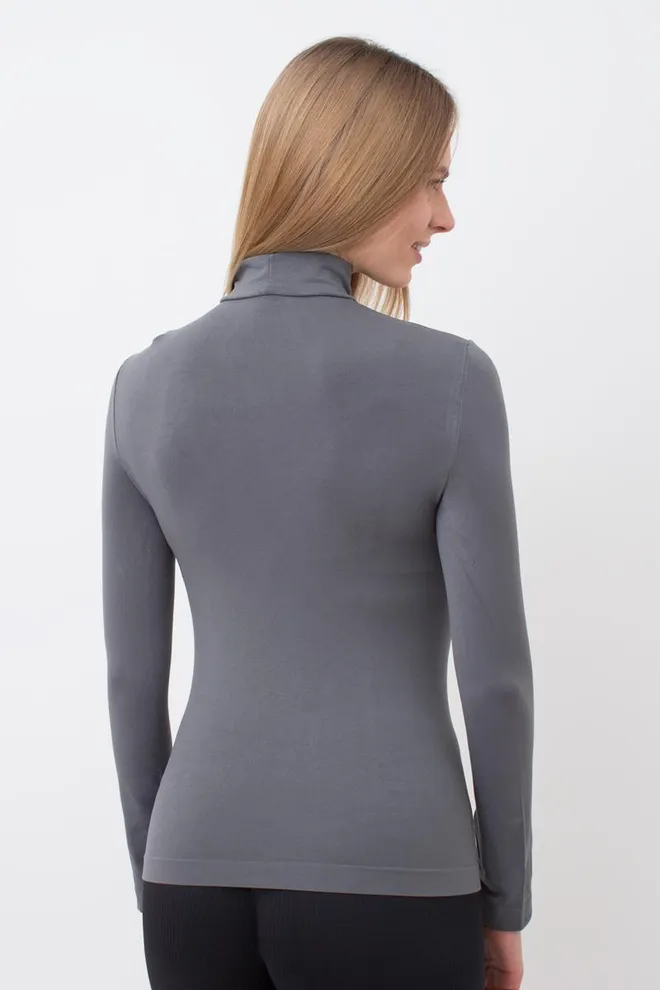 Безшовний лонгслів з короткою горловиною LONG SLEEVE NECK Giulia (poppy seed), сірий