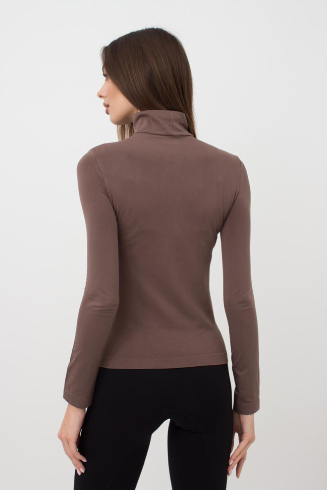 Бесшовный лонгслив с короткой горловиной LONG SLEEVE NECK Giulia (deep taupe), коричневый