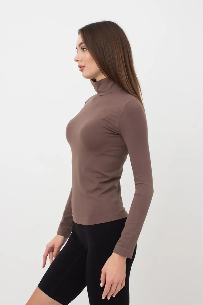 Безшовний лонгслів з короткою горловиною LONG SLEEVE NECK Giulia (deep taupe), коричневий
